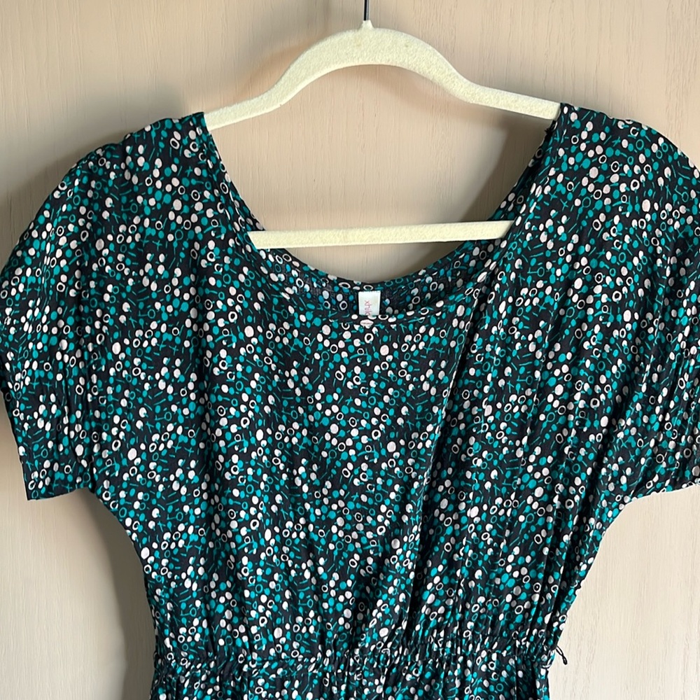 Dress - black with teal and tan accents
